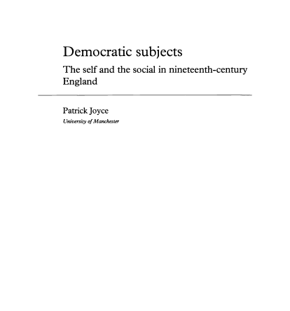 Democratic Subjects -the self a social in ninteenth century